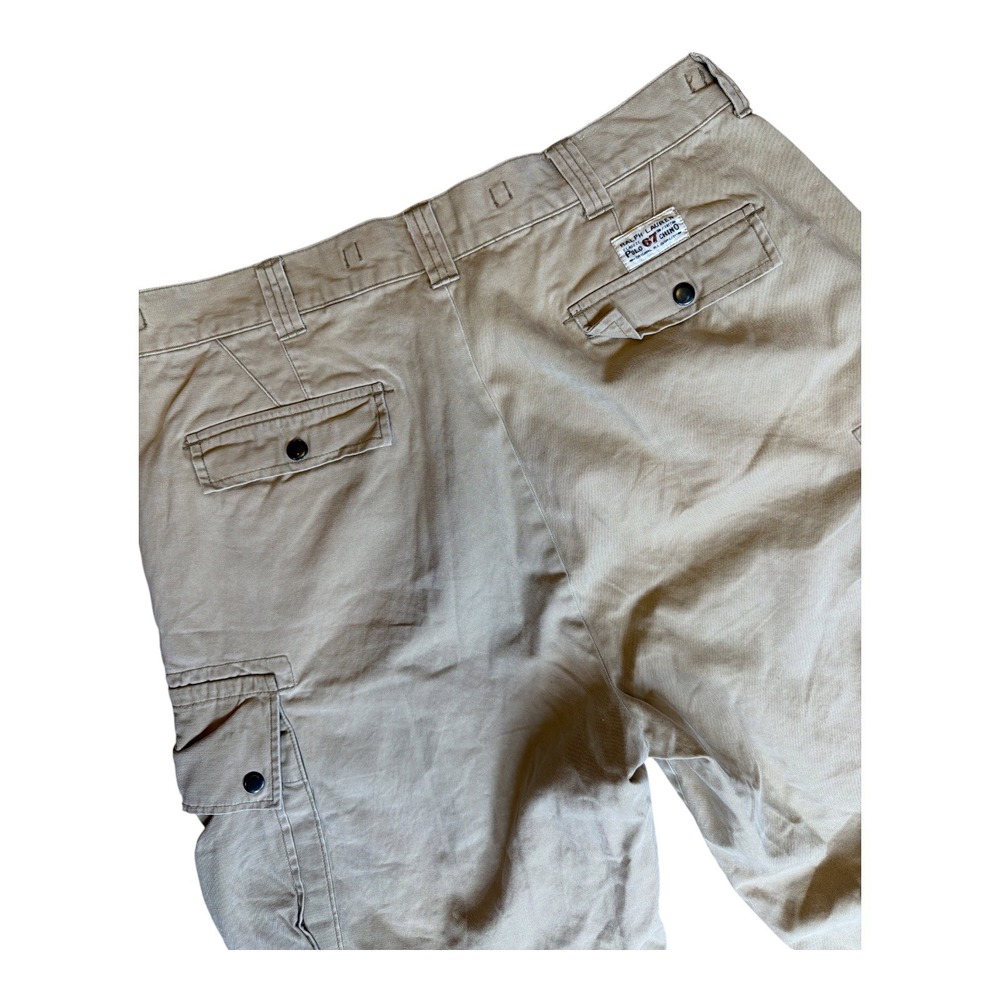 Polo Ralph Lauren Mens Khaki Cotton Twill Cargo Pants Wide Leg Tan 35x26.5